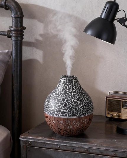 Air Diffuser Humidifier, Wood Grain Ultrasonic Cool Mist, 2 in 1 Aromatherapy Essential Oil Diffuser with Mood Light, Quiet Personal Humidifier for Bedroom Office (Black)