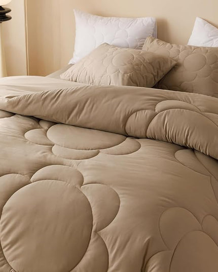 Houseri Cream Brown Floral Comforter Set Queen Dark Khaki Sunflower Fluffy Quilted Comforters Queen Size Taupe Russet Brown Bedding Sets Ultra Comfy