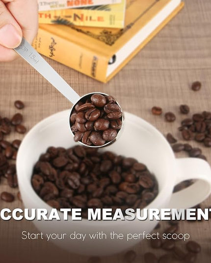 Coffee Scoop Set, Tablespoon Scoop 2 Pc Set (1 Tbsp & 2 Tbsp), Stainless Steel Measuring Spoons for Ground Coffee with Long Handles, for Tea, Sugar, or Flour