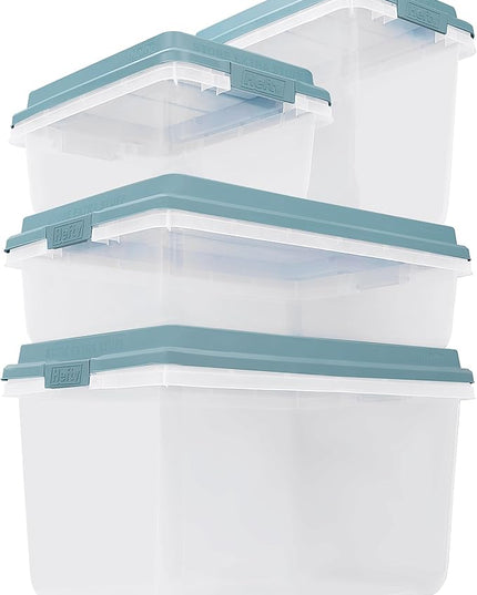 Hefty HI-RISE 72 Qt Large Plastic Storage Bins with Lids, 6 Pack Stackable Containers with Secure Latching Handles, Clear Storage Totes for Garage, Closet, Basement, Clothes and Household Organization