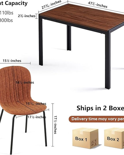 NORDICANA 5 - Piece Dining Set, Industrial Style 47 in Kitchen Table with Brown Faux Leather Dining Chairs for 4 Person, Dining Room Table Set for Dinette, Breakfast Nook Breakfast Nook