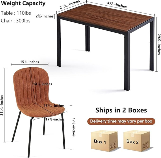 NORDICANA 5 - Piece Dining Set, Industrial Style 47 in Kitchen Table with Brown Faux Leather Dining Chairs for 4 Person, Dining Room Table Set for Dinette, Breakfast Nook Breakfast Nook