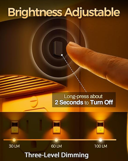 DORESshop LED Night Light[2 Pack], Night Lights Plug into Wall, 3 Level Brightness Adjustable Plug in Night Light, Dusk to Dawn Sensor, Nightlights for Adults, Bedroom, Bathroom, Hallway, Amber