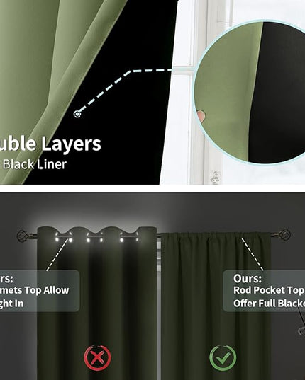 BGment Grass Green Blackout Curtains for Bedroom, Full Room Darkening Thermal Insulated Soundproof Rod Pocket Window Curtains Drapes 72 Inch Length, 2 Panels, Each Panel 52 Inch Wide
