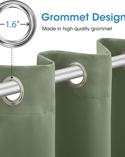 HOMEIDEAS Sage Green Blackout Curtains for Bedroom 52 X 84 Inch Length 2 Panels Set Room Darkening Bedroom Curtains, Soundproof Thermal Grommet Window Curtains for Living Room for Christmas
