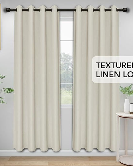 Easy-Going Linen Look Blackout Curtain 108 Inch Length Grommet Window Curtain Drapes for Bedroom, Living Room Thermal Insulated Room Darkening (Set of 2 Panels, Natural)