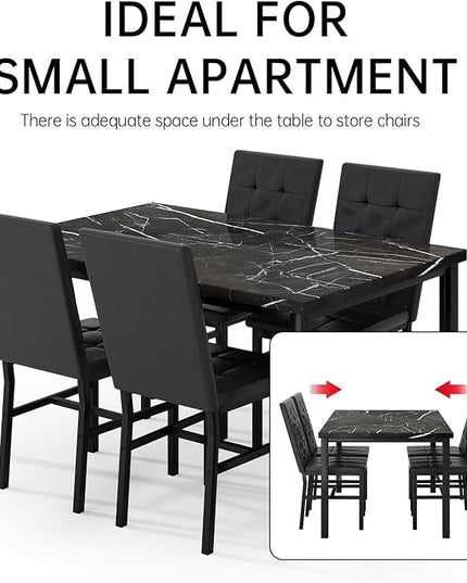 Hooseng Kitchen Table Set 5 Piece Dining Room Table Set Marble Dining Table 4 Chair Dining Table Set for Kitchen Living Room Breakfast Small Spaces (Black)