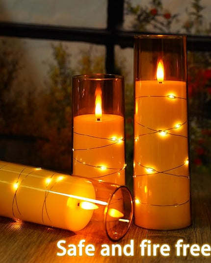 Flickering Flameless LED Candles,Battery Operated Candles 9 Pcs with Embedded Star String,Acrylic LED Pillar Candles with Remote,Suitable for Home Decoration to Create an Atmosphere（Gold）