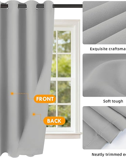 Room Darkening Curtains 63 Inch Length for Bedroom Living Room, Insulated Thermal Grommet Curtain Drapes, Blackout(60-90%,Not 100%) Window Treatment Decor, 2 Panels, 35x63, Silver Grey
