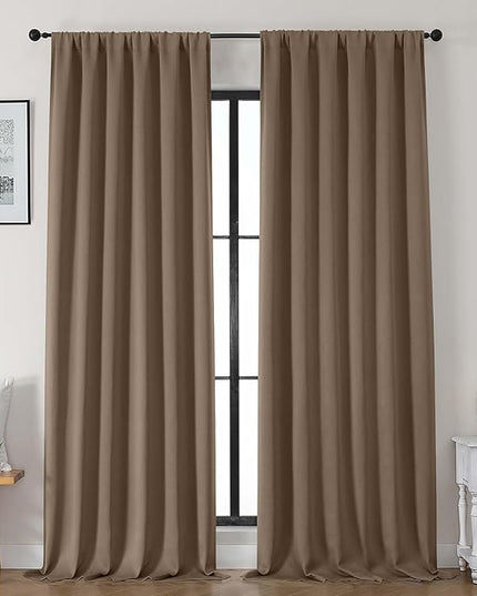 Gwine Brown Blackout Curtains for Bedroom 96 Inch Length, Room Darkening Energy Saving Black Out Curtains for Living Room, Window Treatment Drapes with Rod Pocket, Each 50" Wx96 L, 2PC