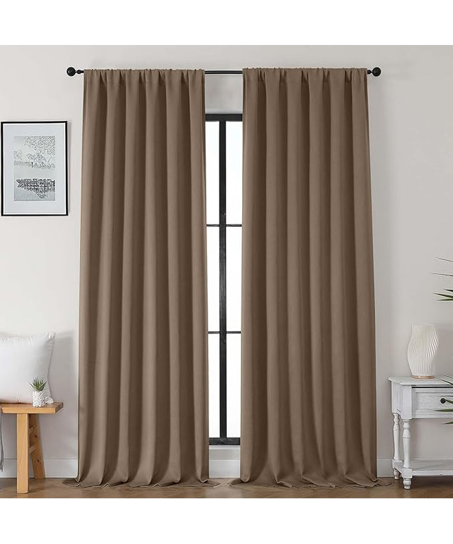 Gwine Brown Blackout Curtains for Bedroom 96 Inch Length, Room Darkening Energy Saving Black Out Curtains for Living Room, Window Treatment Drapes with Rod Pocket, Each 50" Wx96 L, 2PC