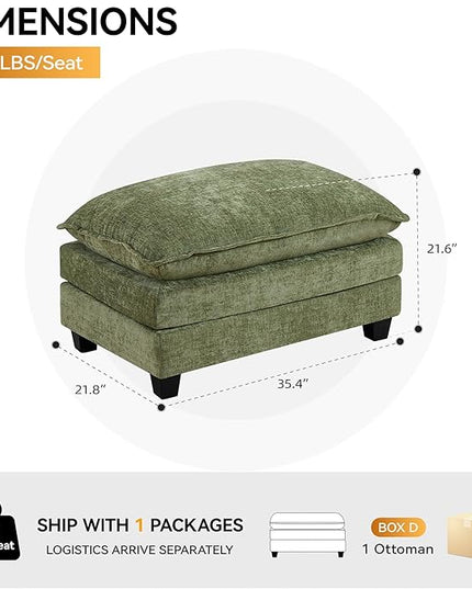 35‘’ Modern Chenille Cloud Sofa Ottoman,Rectangle Ottoman for Modular Sectional Sofa, Green
