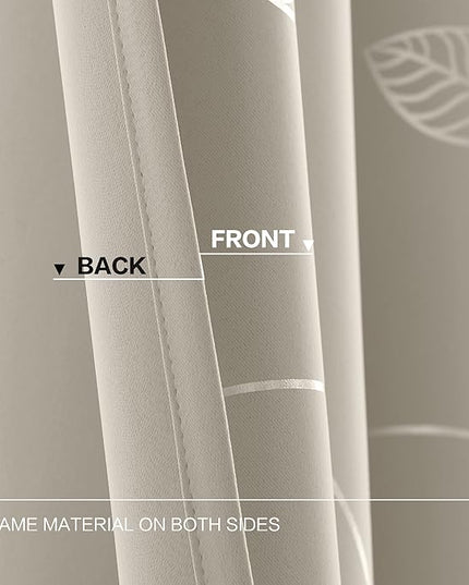 BUHUA White Black Out Curtains 72 Inch Long 2 Panels, Soundproof Curtains with Elegant Silver Leaf Print, Heat Blocking Curtains for Livingroom, 52W x 72L, Natural