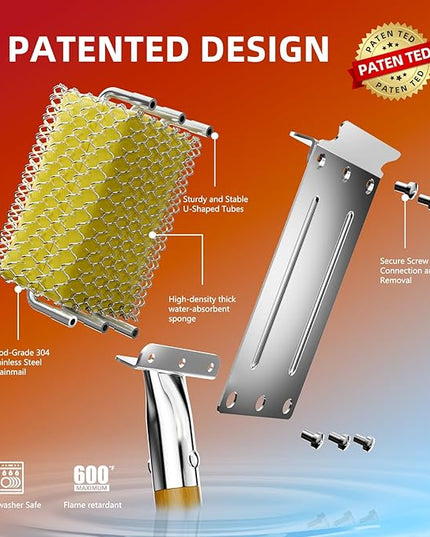 HOUSE AGAIN Grill Brush Bristle Free with Scraper, Safe Steam Cleaned Replaceable Head Fire Resistant Grill Cleaning Brush Strong Barbecue Brush Cleaner Non Wire for Outdoor Grill Grate/Wooden Handle