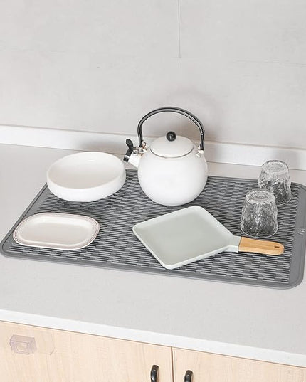 Silicone Dish Drying Mat for Multiple Usage,Easy clean,Eco-friendly,Heat-resistant Silicone Mat for Kitchen Counter or Sink,Refrigerator or Drawer Liner Grey 3XL 28 inches x 18 inches
