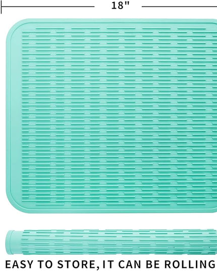 Silicone Dish Drying Mat for Multiple Usage,Easy clean,Eco-friendly,Heat-resistant Silicone Mat for Kitchen Counter or Sink,Refrigerator or Drawer Liner Mint XL 18 inches x 16 inches