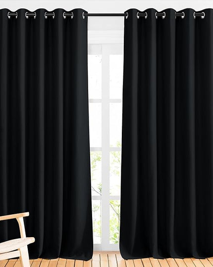 NICETOWN Black Out Curtains 110 inches Long, Grommet Thermal Insulated Blackout Curtains Privacy Window Treatments Sound Reducing for Bedroom/Living Room, W66 x L110, 2 Panels