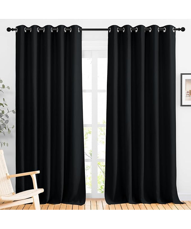 NICETOWN Black Out Curtains 110 inches Long, Grommet Thermal Insulated Blackout Curtains Privacy Window Treatments Sound Reducing for Bedroom/Living Room, W66 x L110, 2 Panels