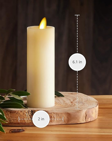 Luminara Classic Slim Flameless LED Candle, Ivory 2" x 6.1", Battery Operated Moving Flame Pillar w/Timer, Safe Realistic Wax Candle, Home Decor
