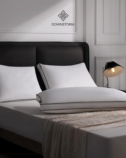 Feather Down Pillows Standard Size Set of 2 with Gusset, Luxury Hotel Collection Bed Pillow 2 Pack, Down Surrounded Gusseted Pillows for Sleeping, Firm for Side, Back Sleepers 20x26 in.