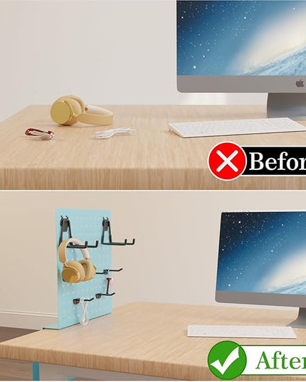 Desk Side Storage with Clamp-On Desk Pegboard, Steel Privacy Panel, No-Drill Desk Organizer with Pen Holder, Table-Side Laptop Holder for Office and Home (Blue)