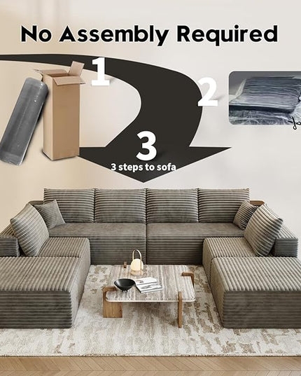 139.4" Modular Sectional Sofa Couch, Oversized U-Shaped Minimalist Couches with 2 Ottomans Chaise and 2 Middle Seats, Modern Deep Seat Cloud Plush Corduroy Sofas Set for Living Room, 8 Seater, Camel