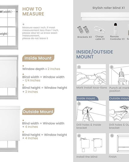 Boolegon Motorized Roller Blinds with Remote Control, Blackout Linen Fabric-Matched Automatic Roller Shades for Windows, Rechargeable Electric Window Shades for Home, Office, Brown, Custom Now
