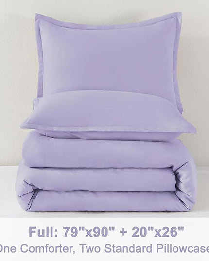 Litanika Lavender Purple Comforter Full Size, 3 Pieces Lightweight Solid Bedding Comforter Set, All Season Fluffy Bed Set (79x90In Comforter & 2 Pillowcases)