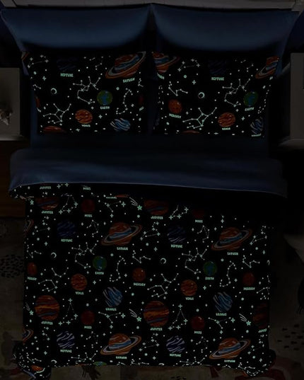 Full Size Comforter Set for Boys-7 Pieces Space Glow in The Dark Full Bedding Sets for Kids, Ultra Soft Bed in A Bag with Sheets