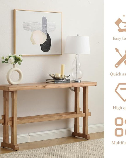 Kmax Narrow Entryway Table, 59 inchs Wood Farmhouse Console Table Boho Hallway Table Rustic Couch Table Behind Sofa for Outdoor Entrance Living Room Bedroom- Natural Color