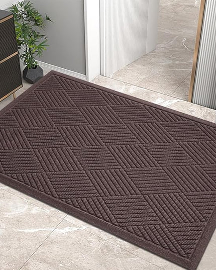 Sturdy Front Door Mat, Absorbent Muddy Dirt Resist Welcome Door Mats Outdoor Indoor, Stain and Fade Resistant, Non-Slip Rubber Backing Low Profile Doormat for Entryway, 36×24, Coffee