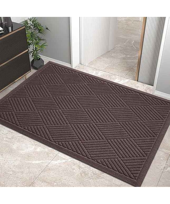 Sturdy Front Door Mat, Absorbent Muddy Dirt Resist Welcome Door Mats Outdoor Indoor, Stain and Fade Resistant, Non-Slip Rubber Backing Low Profile Doormat for Entryway, 36×24, Coffee