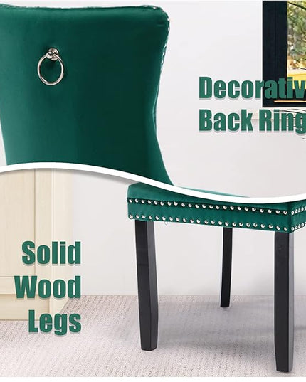 SoarFlash Velvet Dining Chairs Set of 6, Tall Back Side Chair, Modern Upholstered High-end Tufted Side Chair with Button Back Ring, Solid Wood Legs (Green)