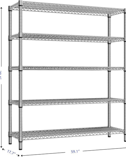 2200 Lbs 5 Tier Storage Rack Metal Wire Shelving Unit, Storage Standing Shelf Organizer for Laundry Bathroom Kitchen Pantry Closet Garage, Chrome 17.7" D x 59.1" W x 70.4" H