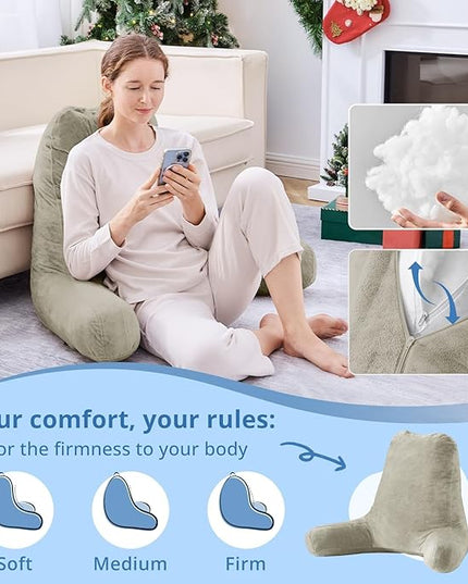 Sasttie 25-inch Reading Pillows for Sitting in Bed Adult, Jumbo Velvet Back Pillow Bed Sitting Up, XL High Back-Rest Support Cushion for Sit Up on Couch & Floor, Oeko-Tex Certified, Linen