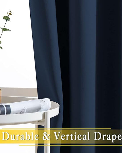 NICETOWN Navy Blue Blackout Room Divider Curtains 90 inch Length, Grommet Energy Saving Thermal Drapes Sound Reducing Window Treatments for Living Room, 1 Panel, W80 x L90