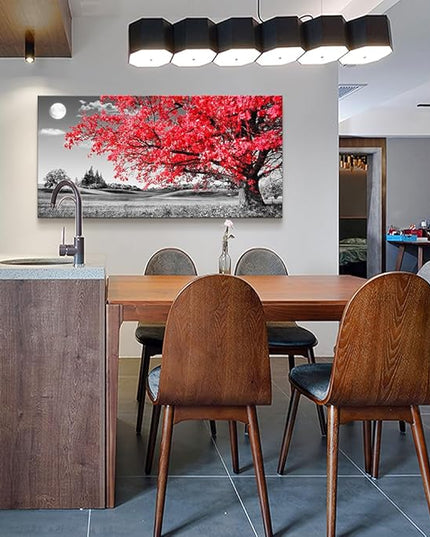 Canvas Wall Art For Living Room Office Wall Decor Bedroom Decor Black And White Landscape Wall Painting Red Tree Scenery Pictures Canvas Prints Ready To Hang For Room Home Decoration 40 X 20