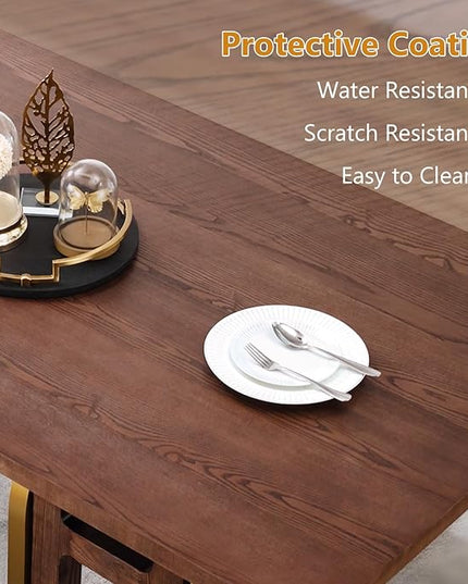 78" Solid Wood Dining Table for 6-8, Farmhouse Rectangular Wooden Dining Room Table with Rustic Brown Ash Wood & Brushed Gold Legs