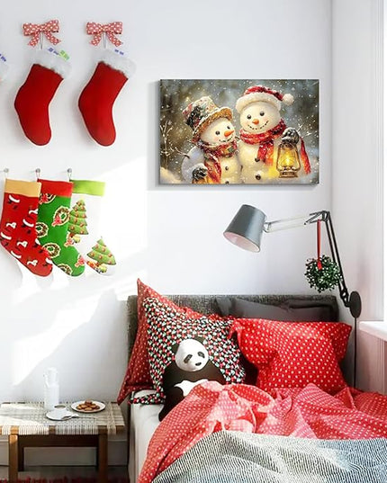 YONICA Christmas Wall Decor Christmas Canvas Wall Art Home Decorations 46x36 Inches - Snowman Pictures Snowman Friends Prints Winter Painting Xmas Artworks for Living Room Bedroom