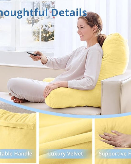 Sasttie 25-inch Reading Pillows for Sitting in Bed Adult, Jumbo Velvet Back Pillow Bed Sitting Up, XL High Back-Rest Support Cushion for Sit Up on Couch & Floor, Oeko-Tex Certified, Light Yellow