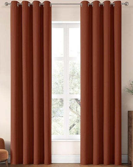 ChrisDowa 100% Blackout Terracotta Solid Curtains 90 Inches Long 2 Panels for Bedroom Living Room,Farmhouse Room Darkening Thermal Insulated Soundproof Grommet Top Window Treatment Drapes,52x90
