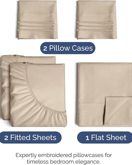 Split King Size 5 Piece Sheet Set - Comfy Breathable & Cooling Bed Sheets Set - Hotel Luxury Bedding for Women, Men, Kids, Teens, Boys & Girls - Deep Pockets, Soft and Wrinkle Free - Oeko-Tex - Cream