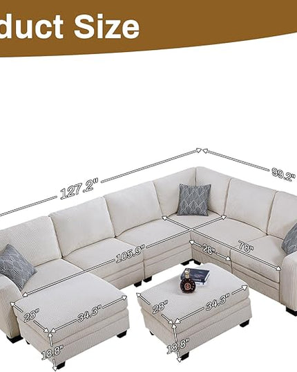 Legend Vansen Oversized Modular Sectional Sofa,8 Seat U Shaped Couch with Ottoman,Corduroy Sofa with Deep Seat,Convertible Large Sectional Couches for Living Room(Cream, U-8)