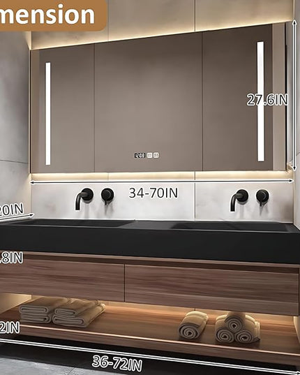 Luxury Bathroom Vanities, Defogging LED Lighted Mirror, Bathroom Cabinet with Solid Wood & Double Integrated Sink, Bathroom Vanity (Dark Brown, 60'')