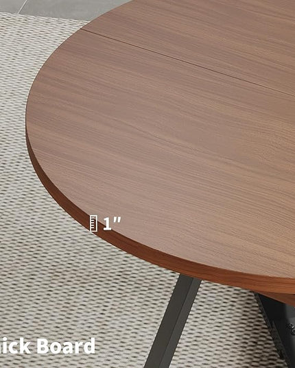 Walnut Round Dining Table Set for 4, Mid-Century Modern Kitchen Table and Chairs, Small Space Dining Room Furniture for Apartment, Breakfast Nook or Studio (Boxwood-Storage Table+4 Black Chairs)