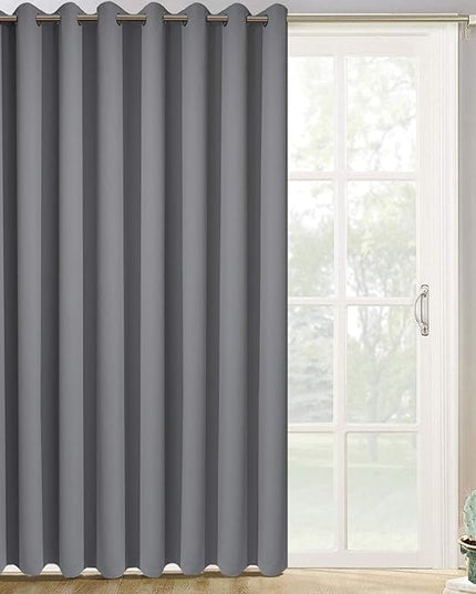 Yakamok Blackout Patio Curtains 100x96 Inches for Sliding Door Extral Wide Blackout Curtain Panels Thermal Insulated Room Divider - Grommet Top, 8' Tall by 8.3' Wide - Grey