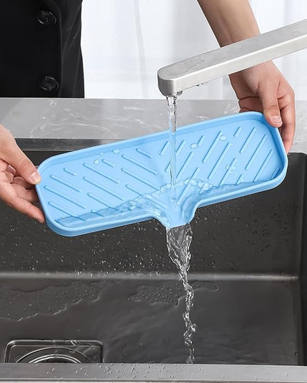 Silicone Bathroom Soap Dishes with Drain Spout-Bathroom and Kitchen Sink Organizer,Sponge Holder,Dish Soap Tray,Perfect for Dispenser,Scrubber,Bottle on Sink or Counter-Light Blue 12"×4"