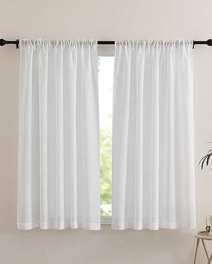 NICETOWN White Curtains Sheer - Semi Sheer Window Covering, Light & Airy Privacy Rod Pocket Back Tab Pinche Pleated Drapes for Bedroom Living Room Patio Glass Door, 52 x 63 inches Long, Set of 2