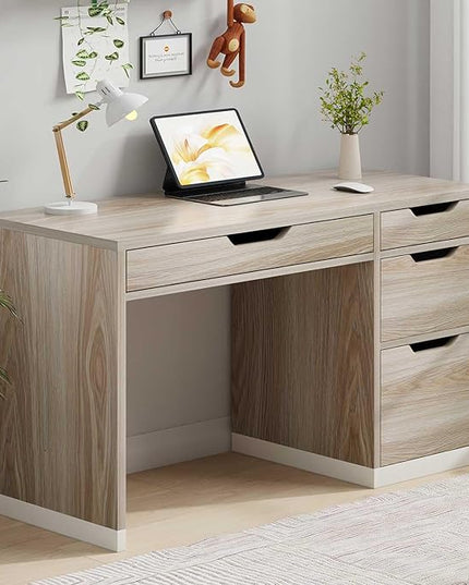 48 Inch Small Desk with Drawers, Computer Desk with Storage File Cabinet for Bedroom, Office Desk with Storage for Small Space, Walnut