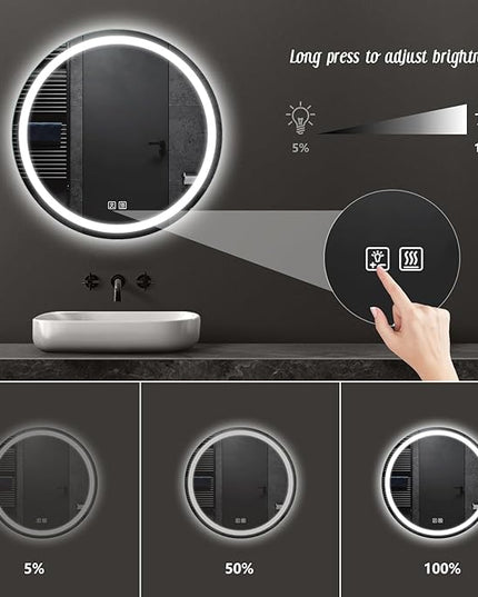 APRILSOUL 36 Inch Round LED Bathroom Mirror with Lights, Makeup Mirror with Front and Backlit, Anti-Fog, 3 Colors and Dimmable Light